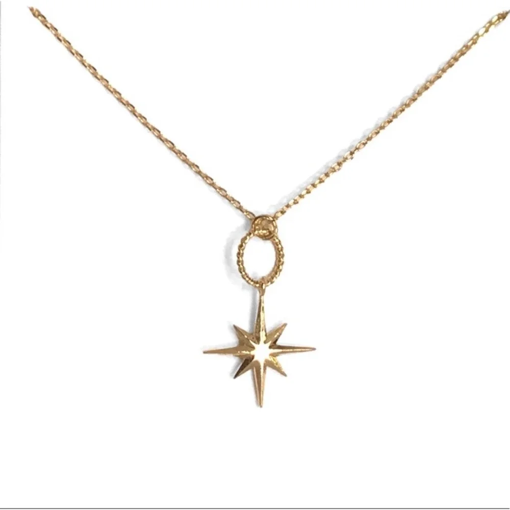 1 LEFT! Starburst Dangle Dainty Womenβs Cute Gold Toned Everyday Necklace - Picture 1 of 5